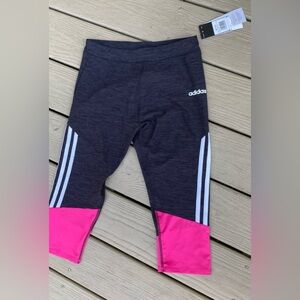 NWT Adidas - Girls black leggings, white stripes & pink on bottom, Size: XL 16